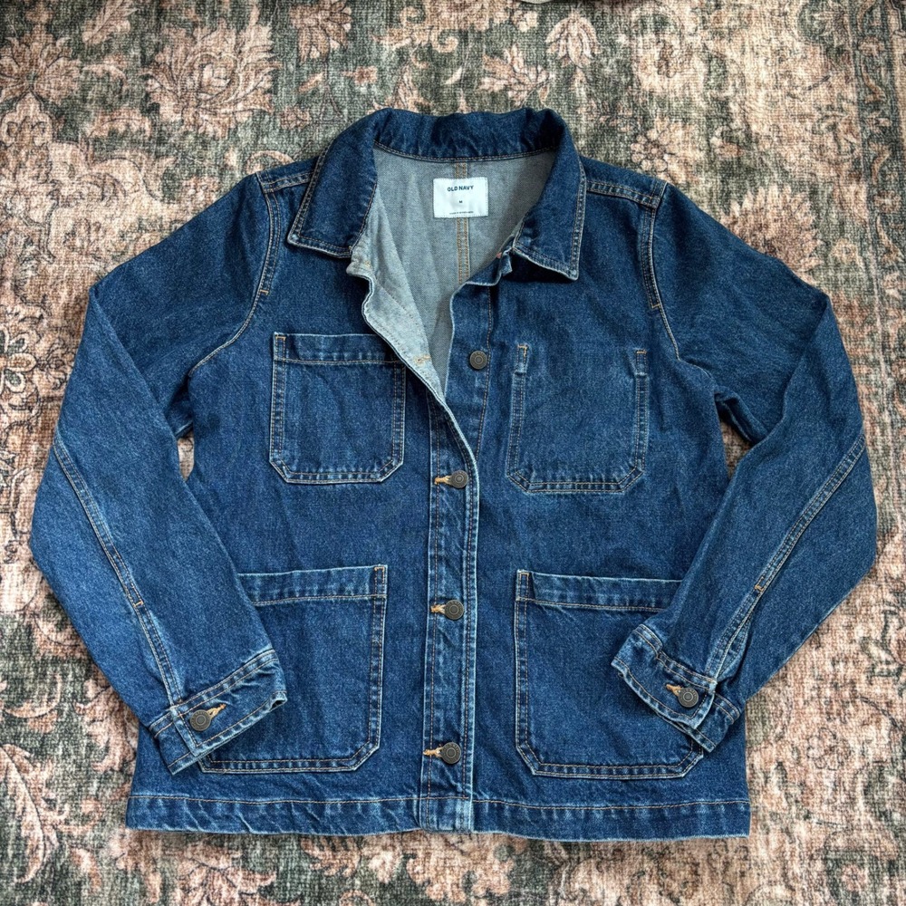 Old Navy Denim Chore Jacket Medium Blue Button Up Workwear Utility Fall Boho